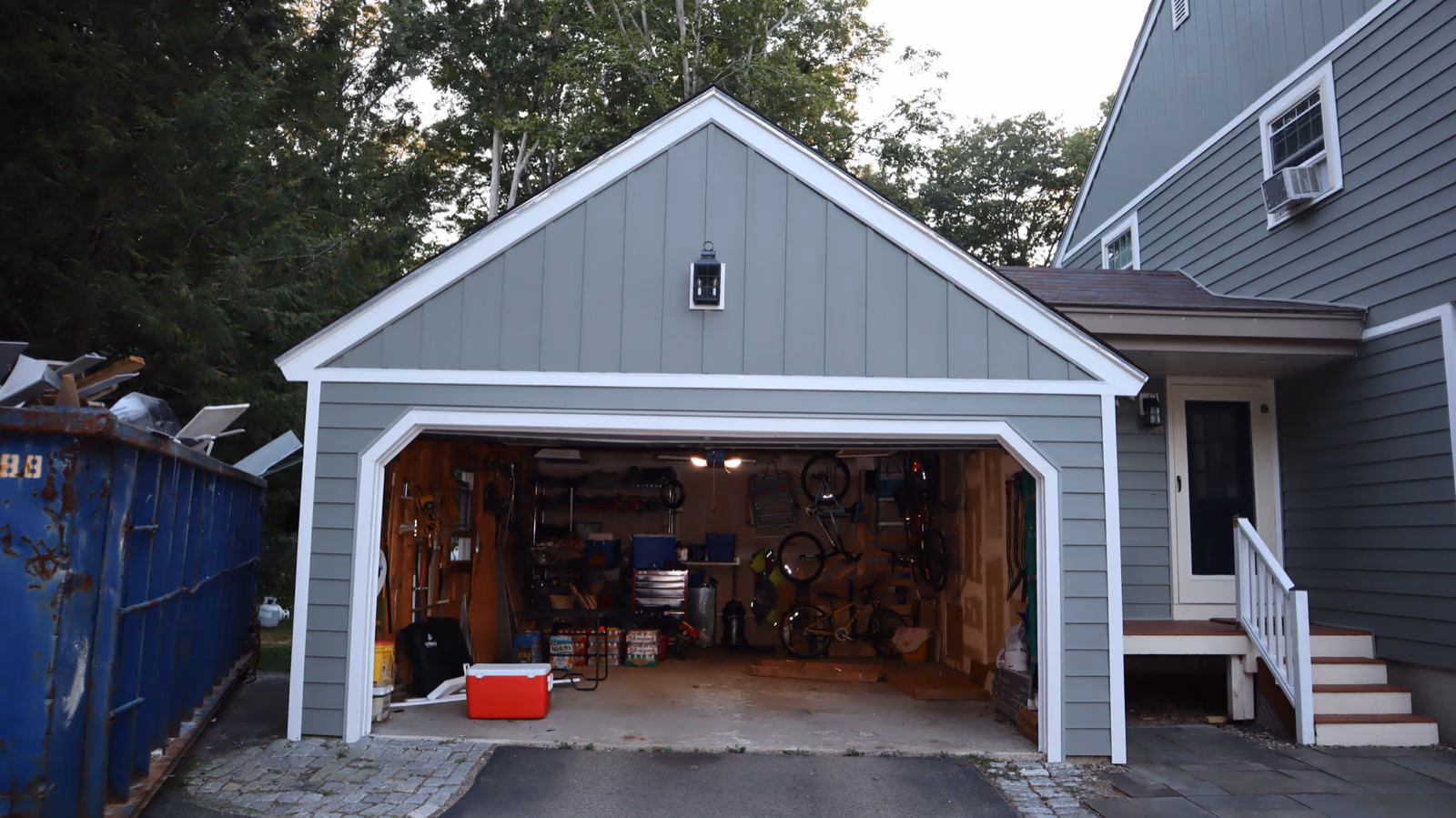 Board-and-batten and lap siding on a garage